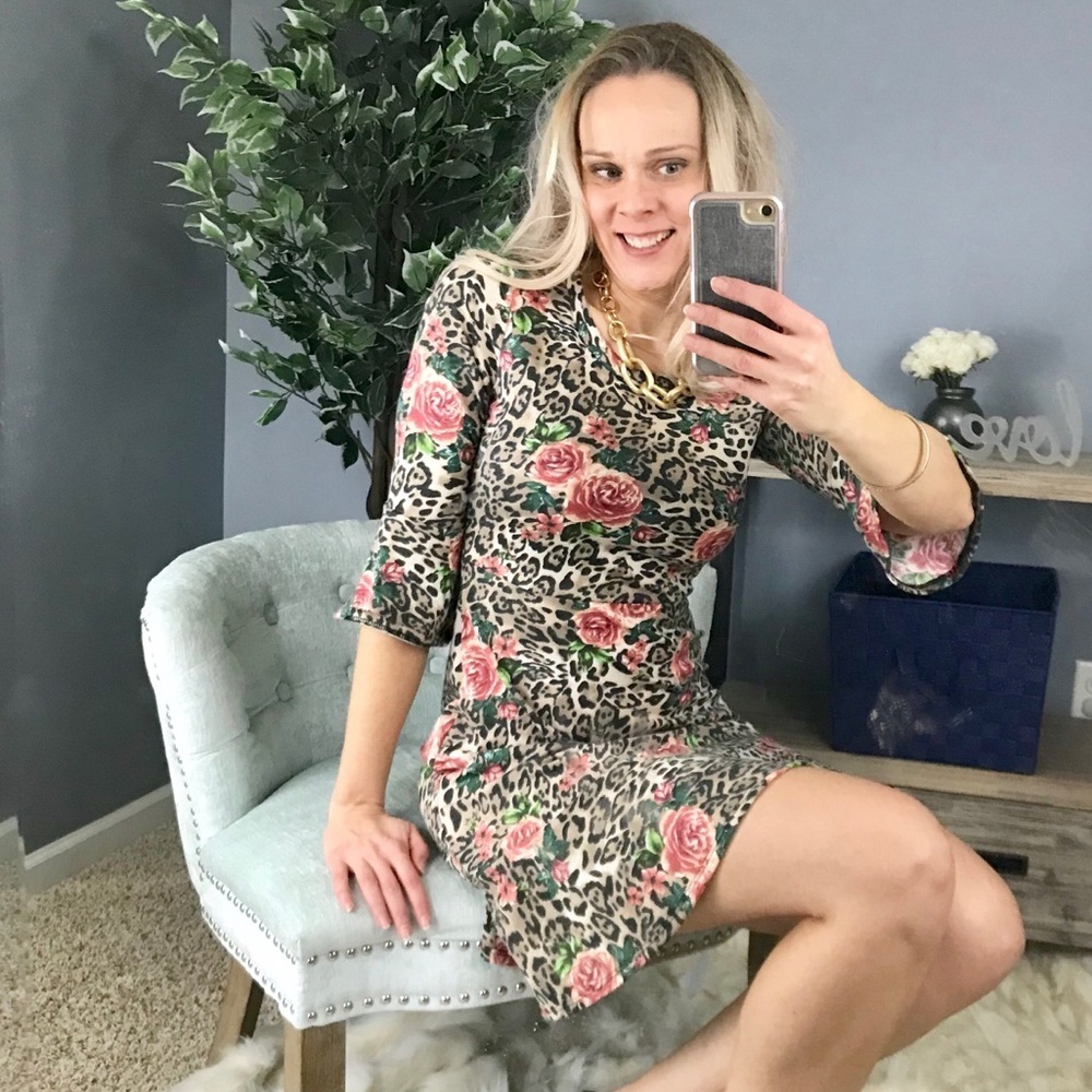 Floral jaguar print dress